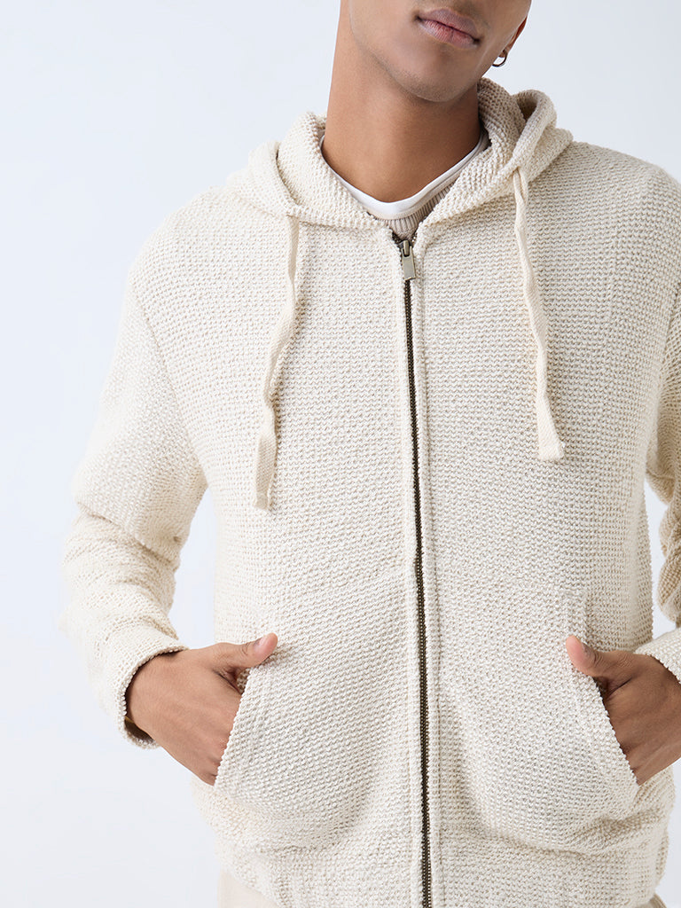 ETA Light Beige Textured Relaxed-Fit Hoodie