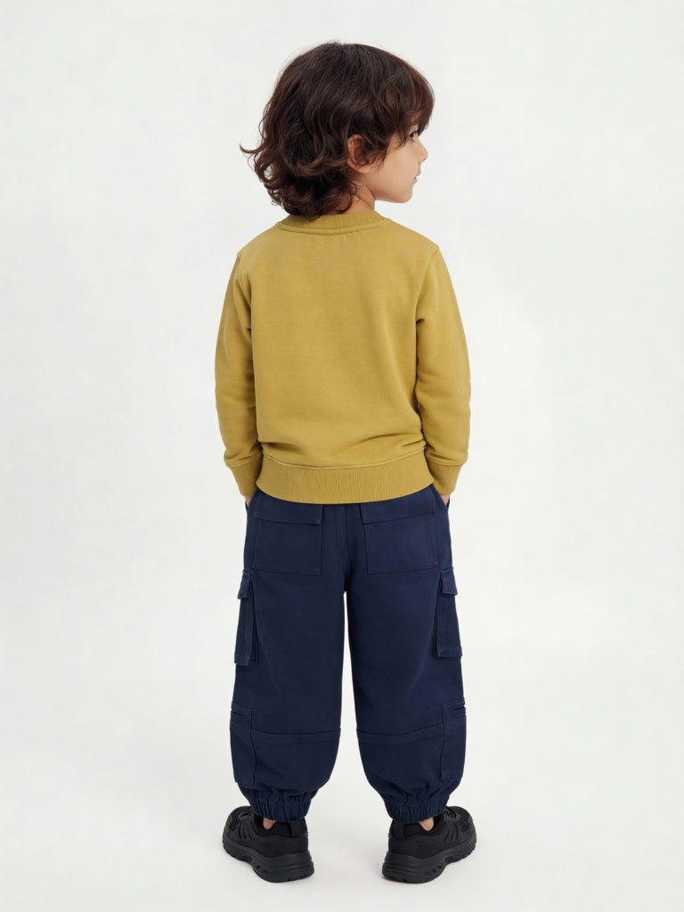 HOP Kids Boys Olive Text Embossed Cotton-Blend Sweatshirt