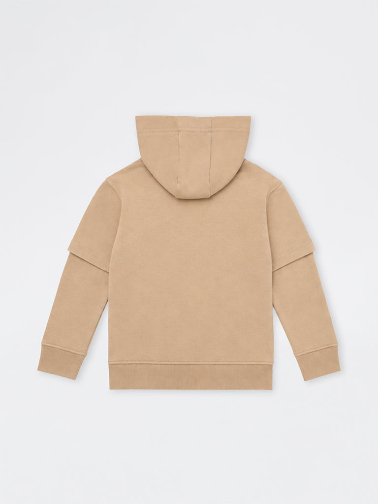 HOP Kids Boys Taupe Text Embossed Cotton-Blend Sweatshirt