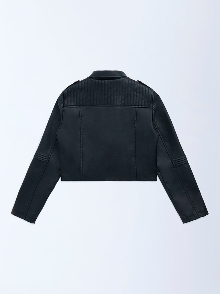 Y&F Kids Boys Black Faux-Leather Jacket