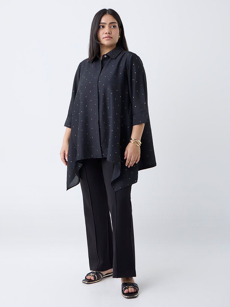 Diza Black Embellished Asymmetric Tunic