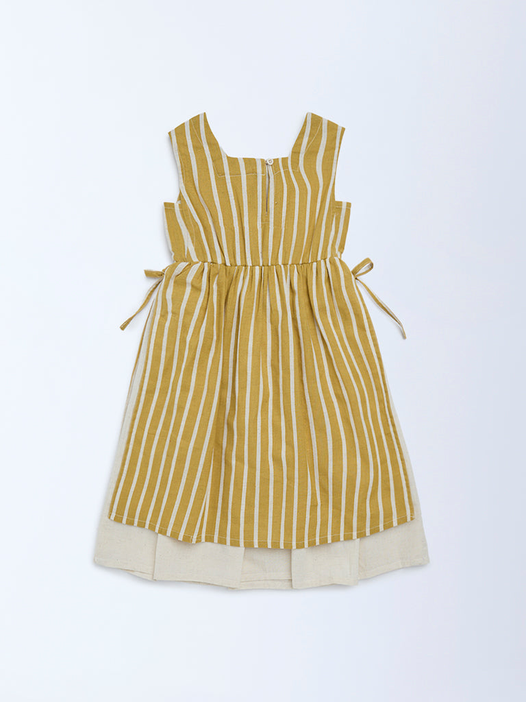 Utsa Kids Girls Mustard Striped A-Line Cotton-Blend Dress - (2-8 yrs)