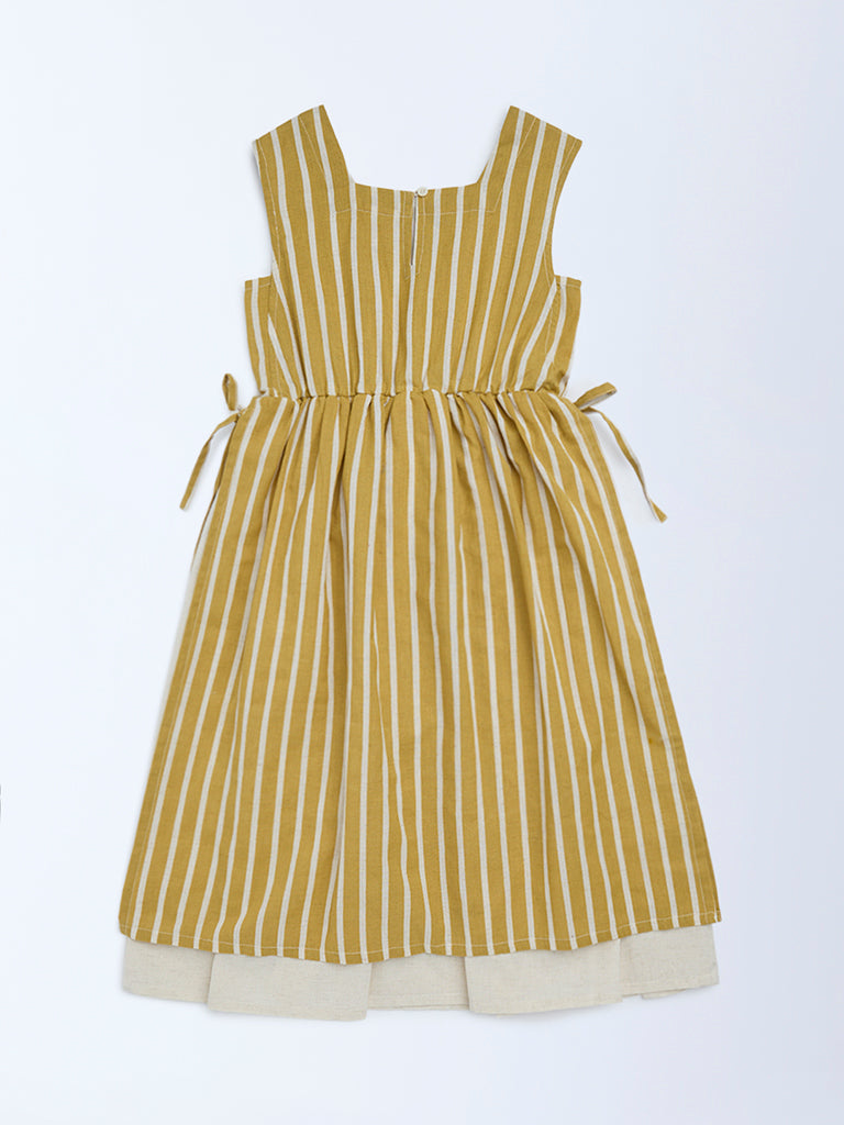 Utsa Kids Girls Mustard Striped A-Line Cotton-Blend Dress - (8-14 yrs)