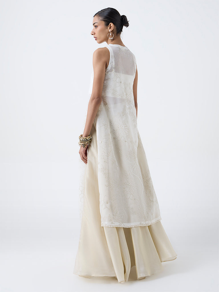 Vark Off-White Floral Embroidered A-Line Kurta with Inner