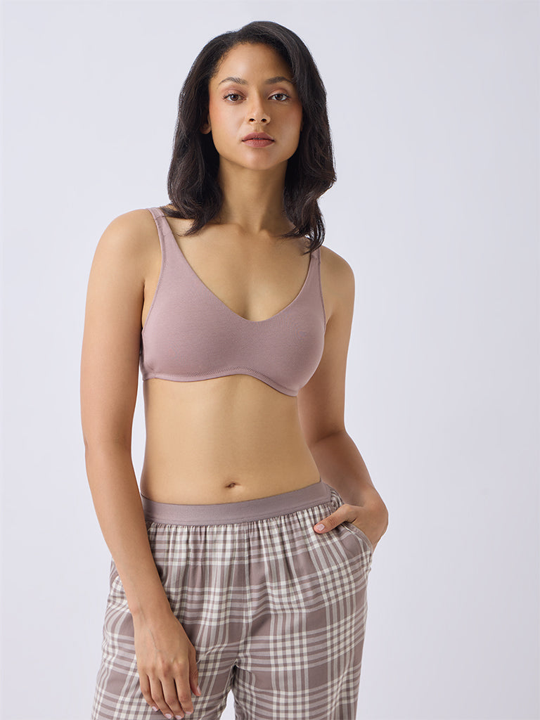 Wunderlove Mauve Cotton-Blend Padded Bra