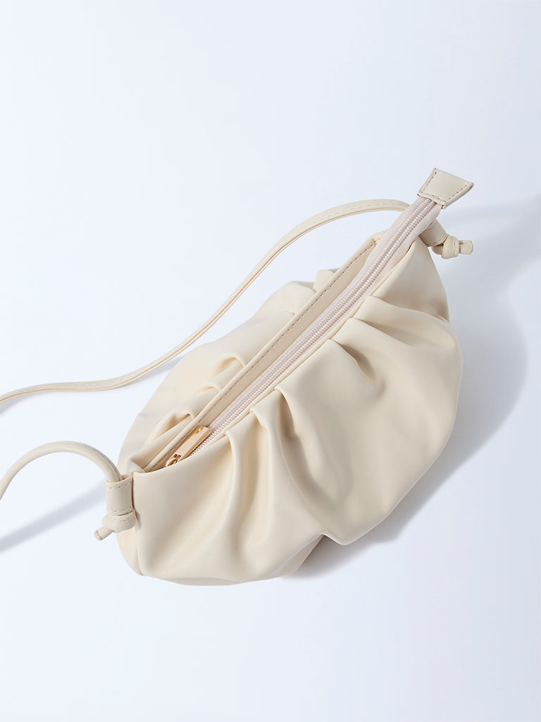 Westside Off-White Pleated Clutch Bag with Sling