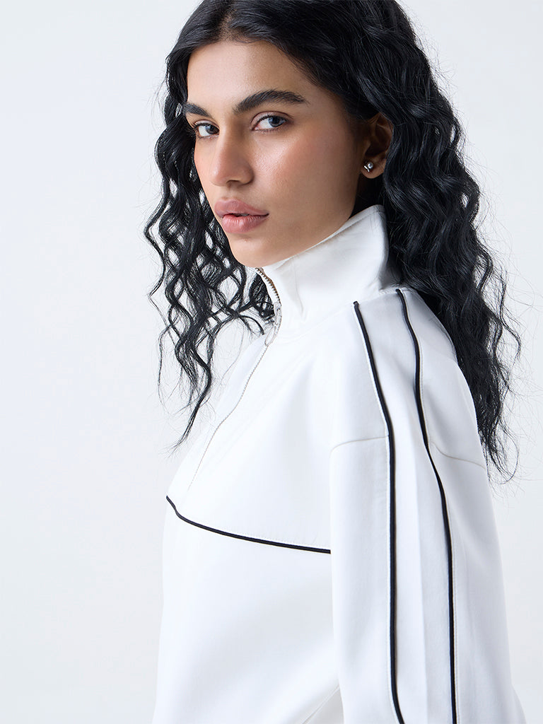 Studiofit White Cotton-Blend Quarter-Zip Sweatshirt