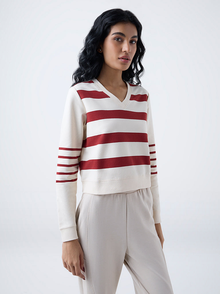 Studiofit Rust Striped Cotton-Blend T-Shirt