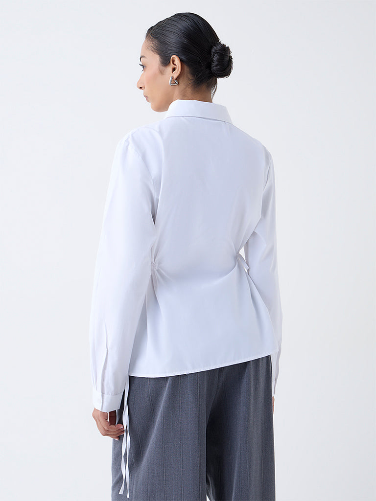 Wardrobe White Drawstring-Detail Shirt