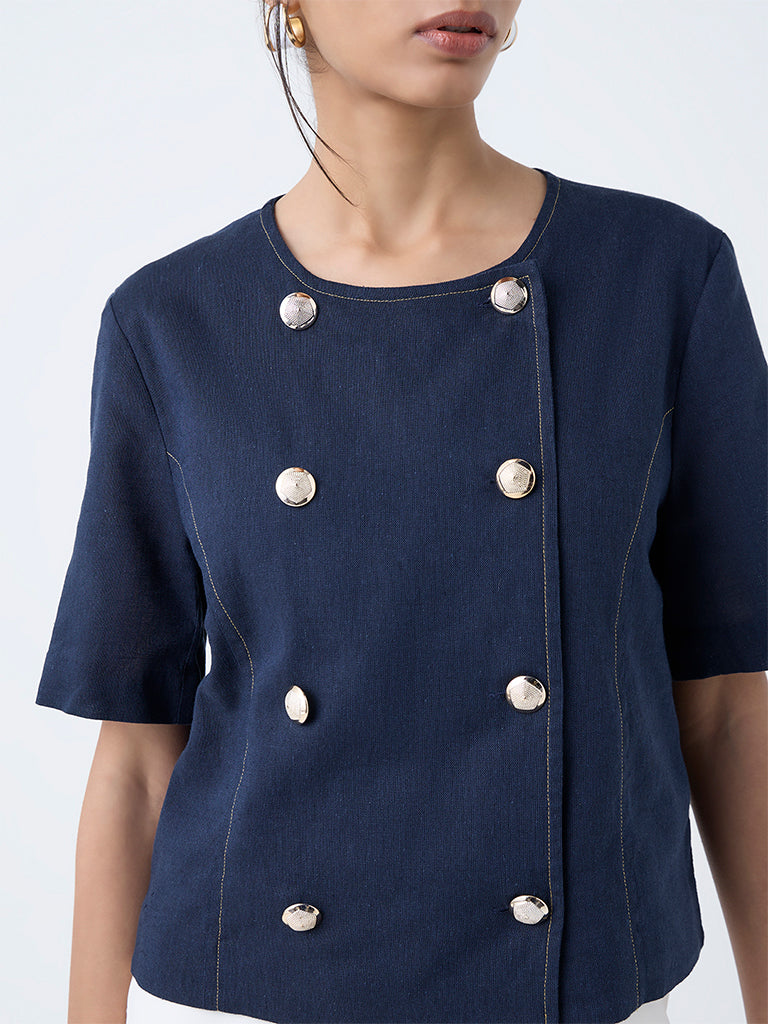 Wardrobe Navy Button-Detailed Top