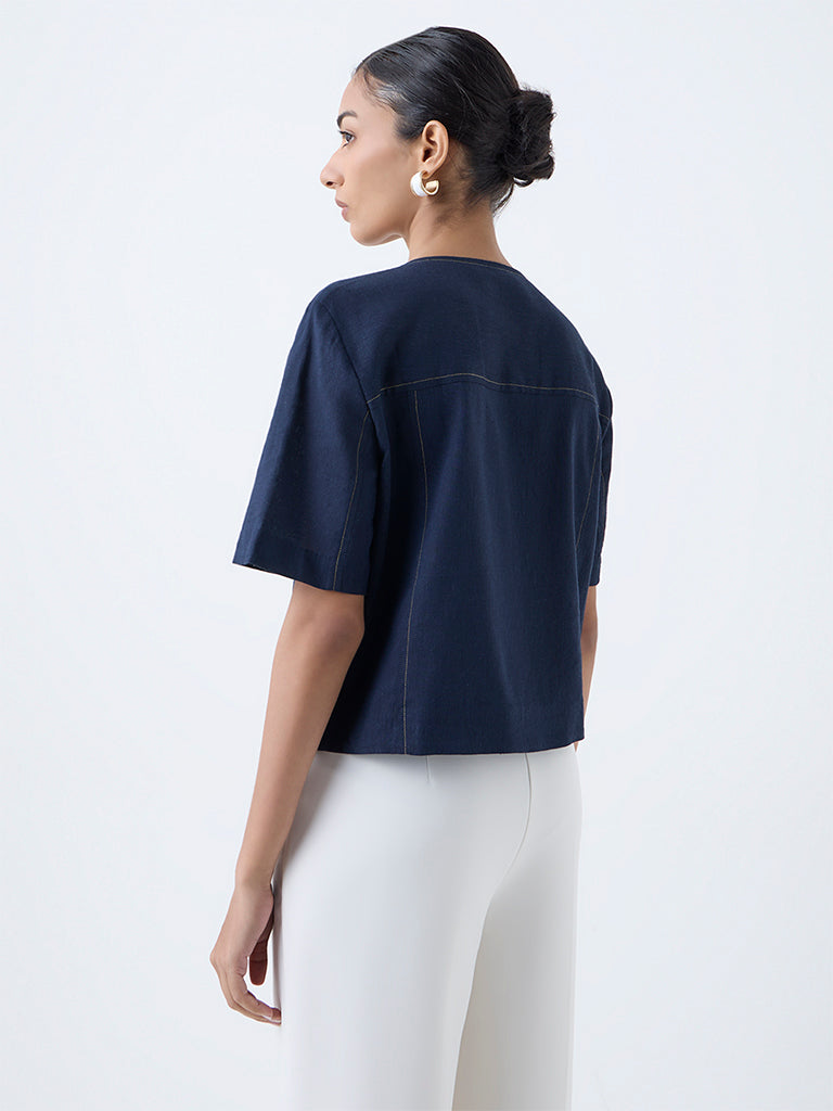 Wardrobe Navy Button-Detailed Top