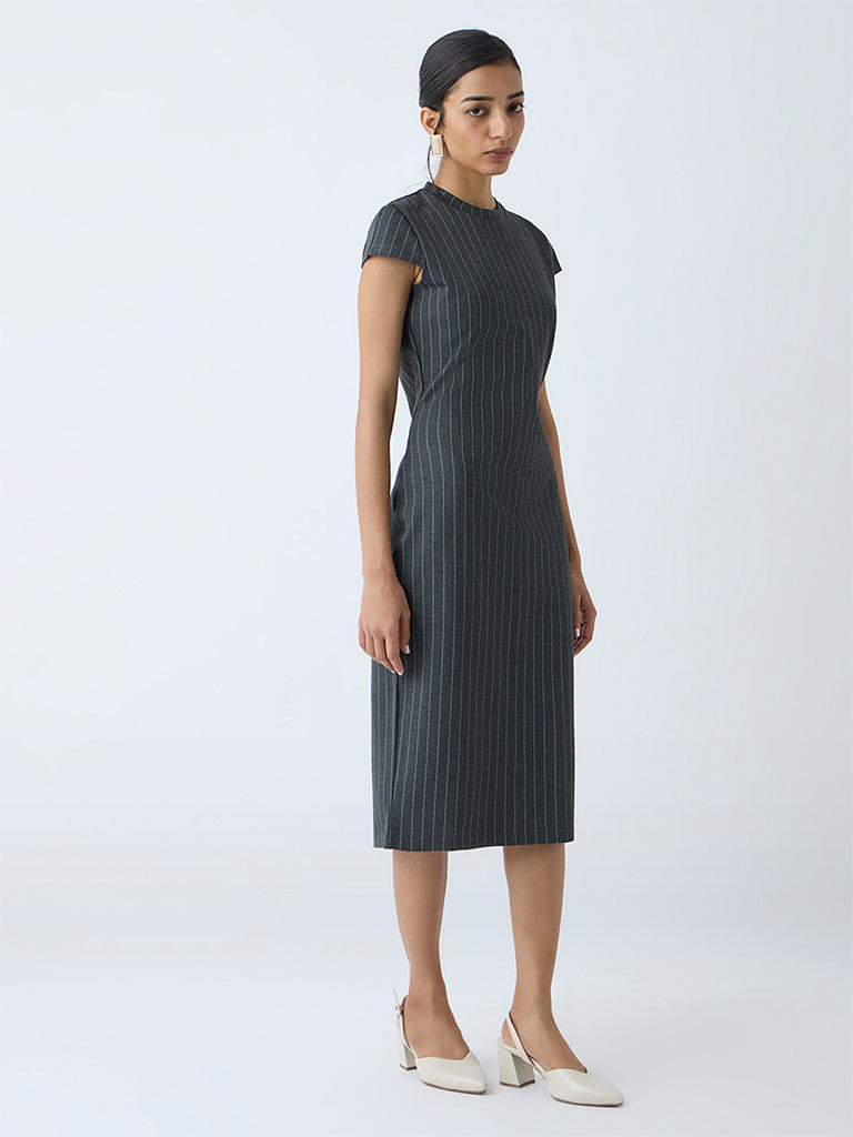 Wardrobe Dark Grey Pinstriped Straight Dress