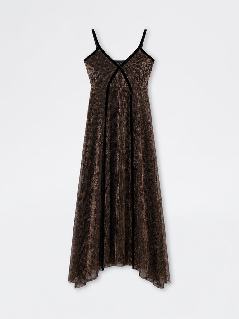 LOV Dark Brown Metallic Empire-Line Party Dress