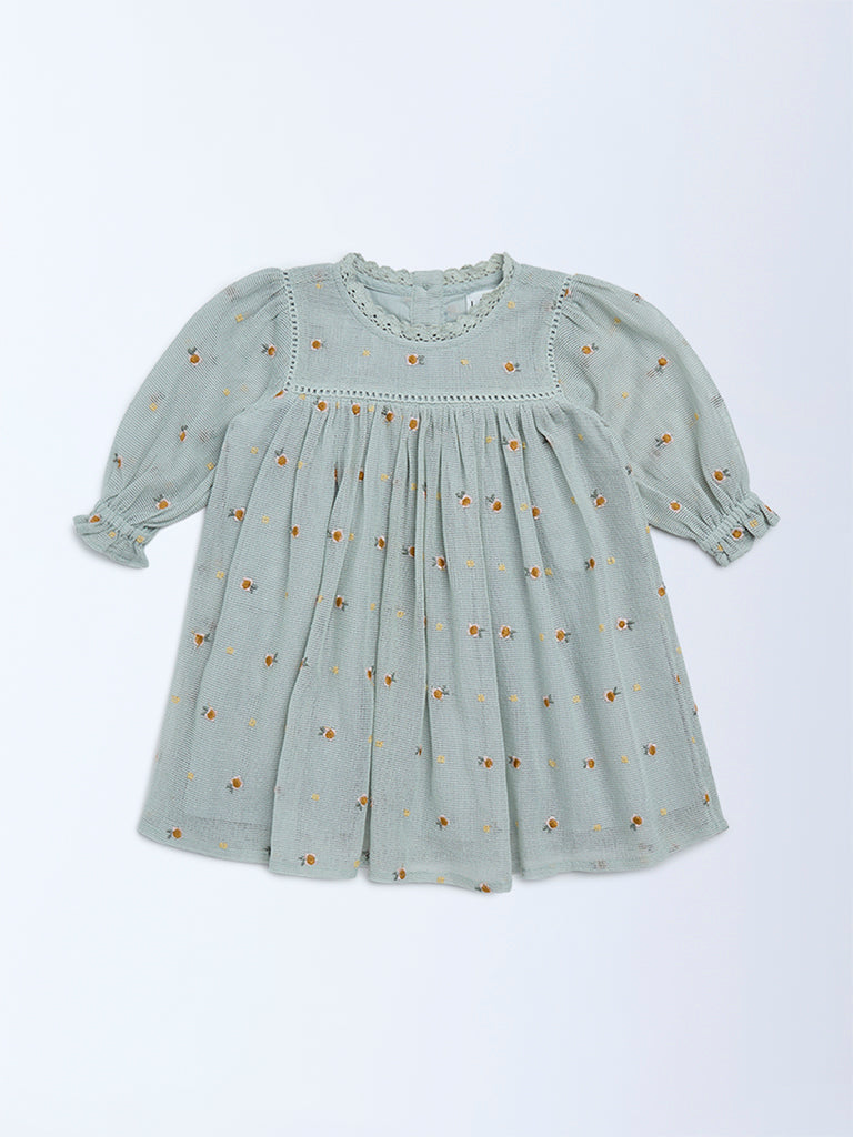 HOP Baby Girls Sage Embroidered A-Line Dress