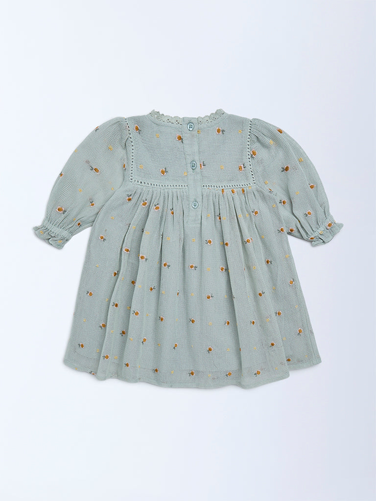 HOP Baby Girls Sage Embroidered A-Line Dress