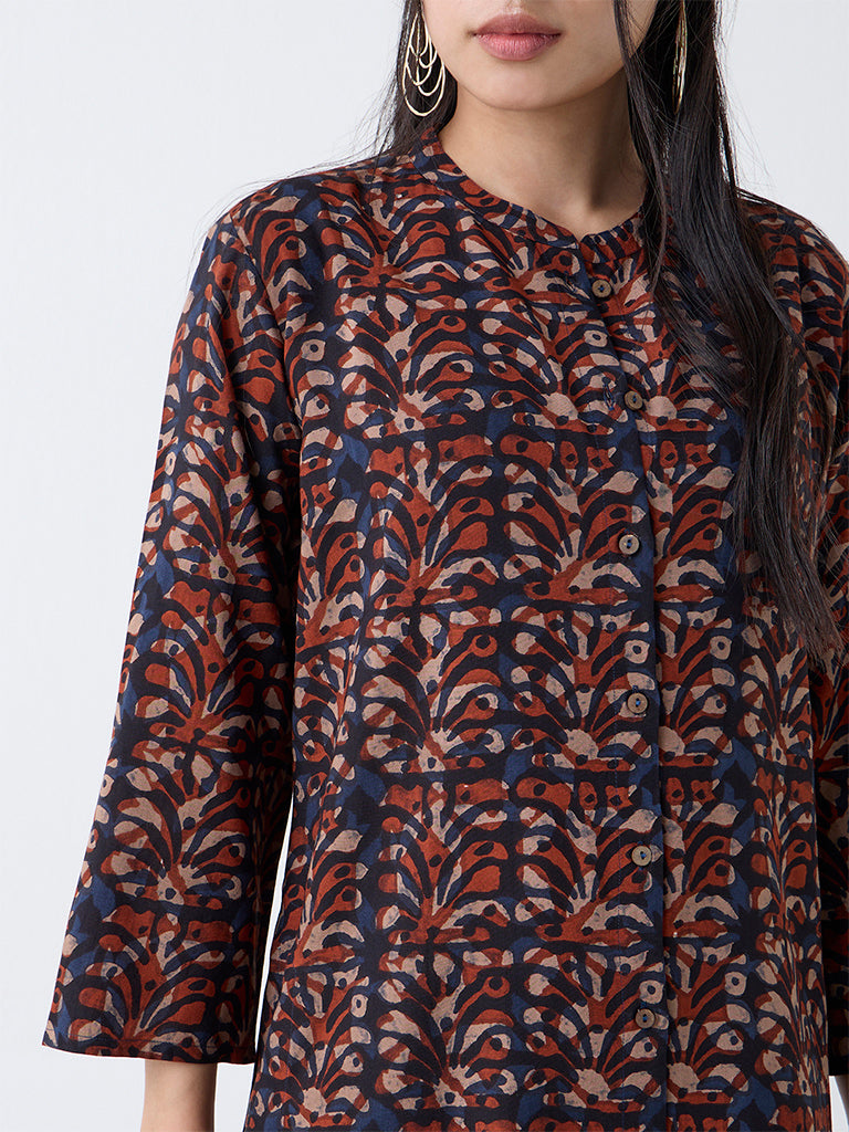 Utsa Maroon Block Print A-Line Kurta