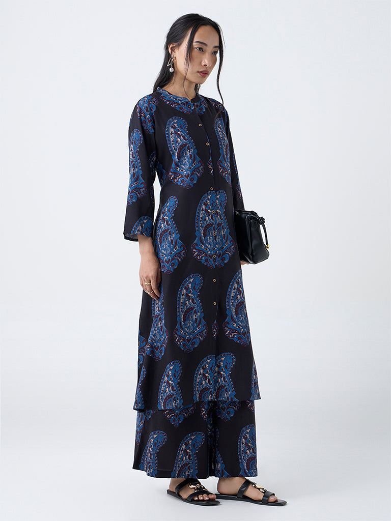 Utsa Black Paisley Printed Palazzos