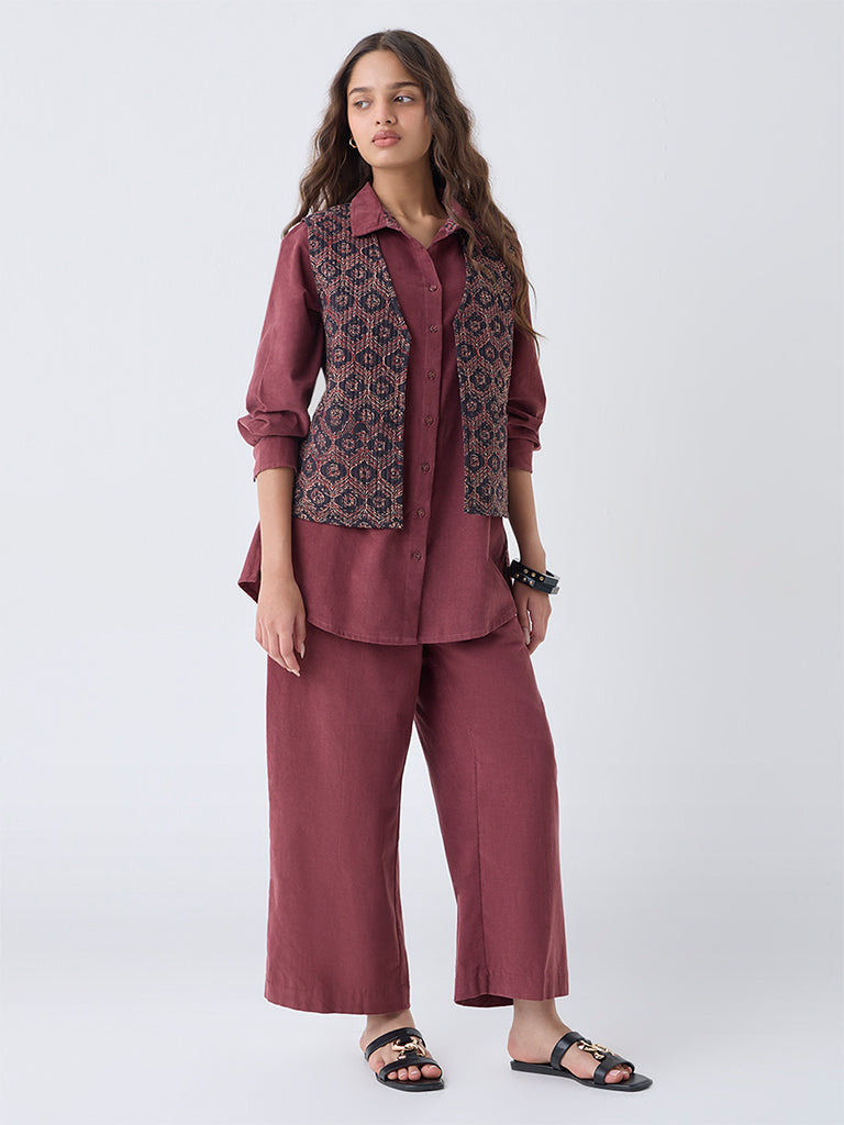 Utsa Black Printed Reversible Cotton Jacket