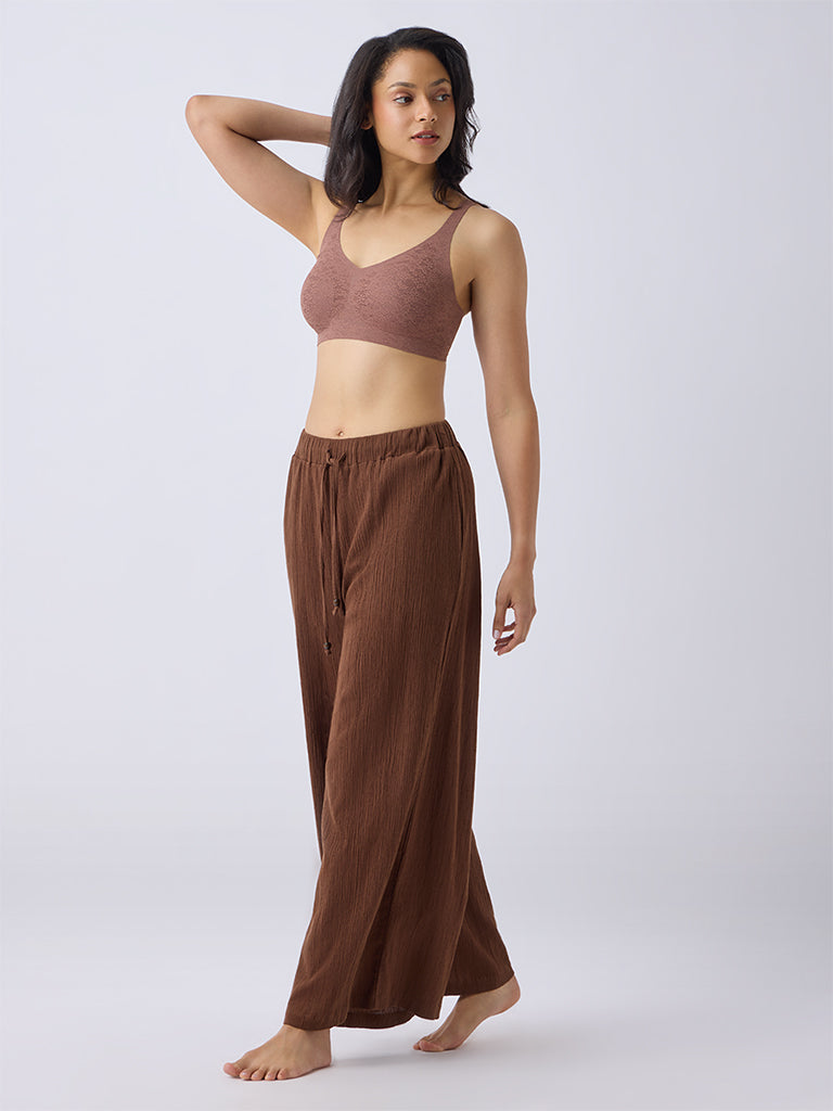 Wunderlove Light Brown Lace-Detailed Invisible Padded Bra