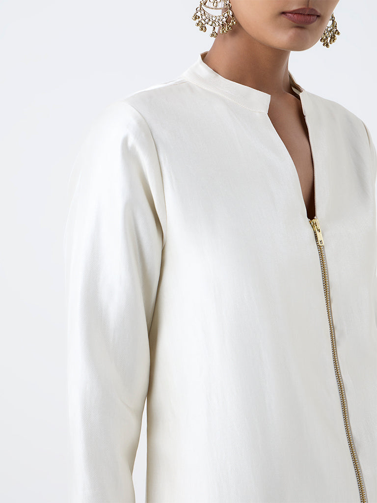 Vark Cream Solid Straight Ethnic Set