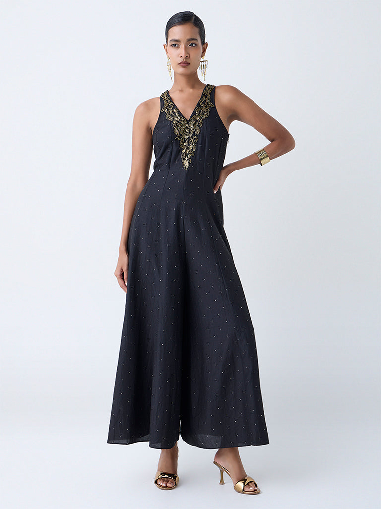 Vark Black Embellished A-Line Dress