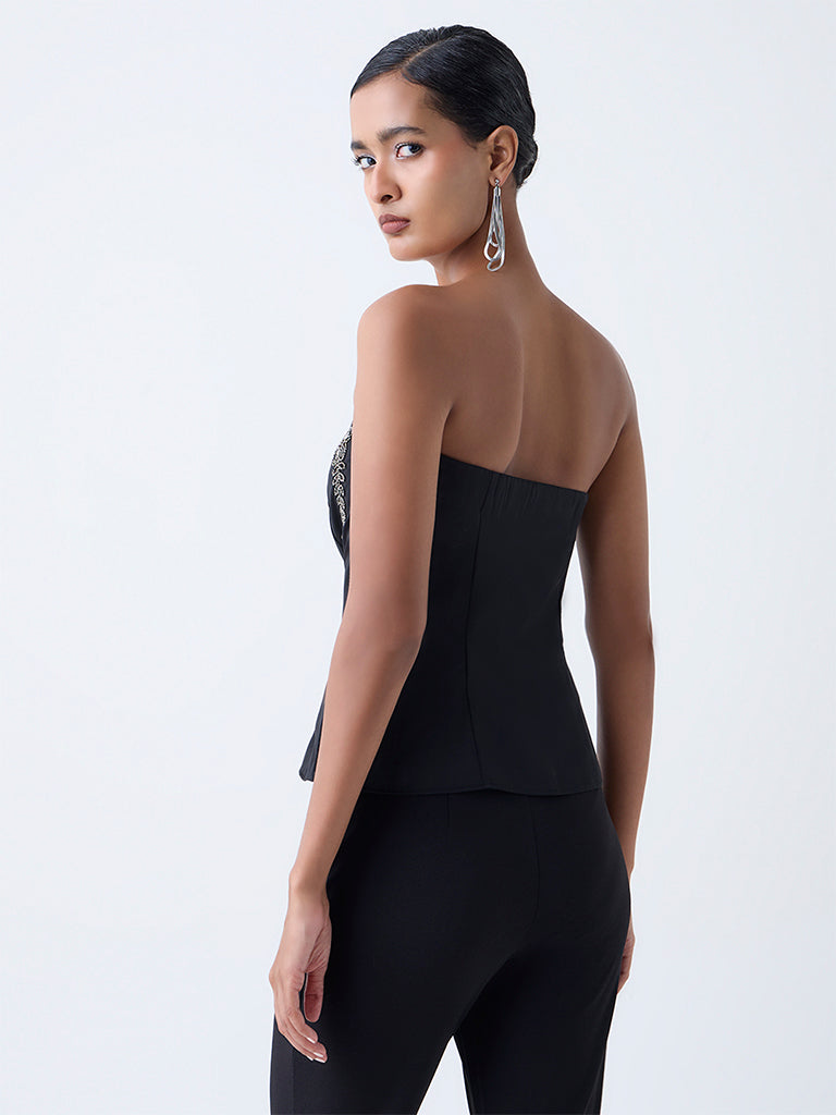 Vark Black Embellished Off-Shoulder Top