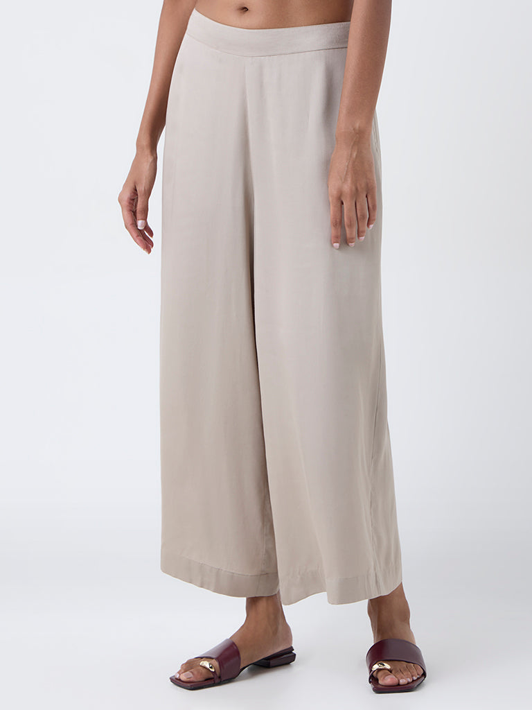 Zuba Taupe Solid Palazzos