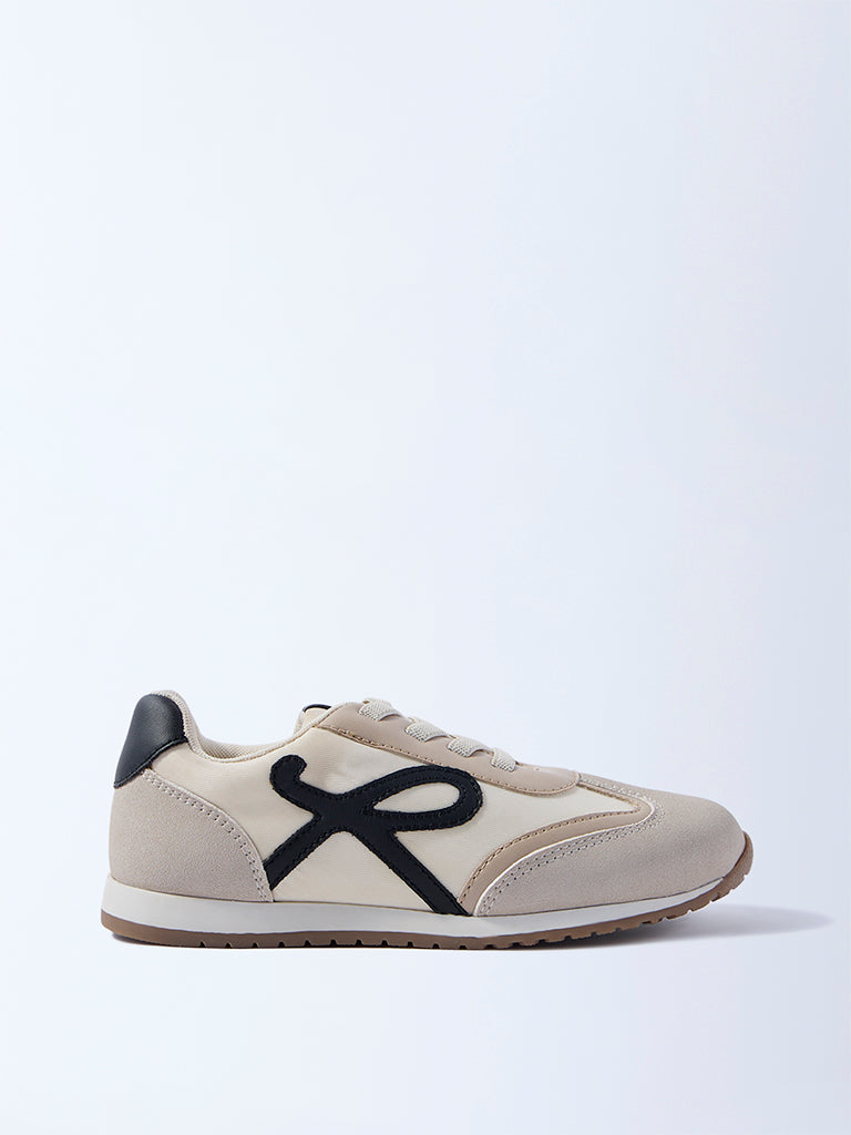 Yellow Beige Colour-Blocked Suede Sneakers
