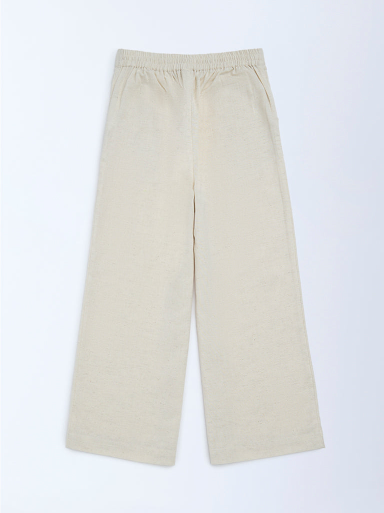 Utsa Kids Girls Off-White Cotton-Blend Pants - (8-14 yrs)