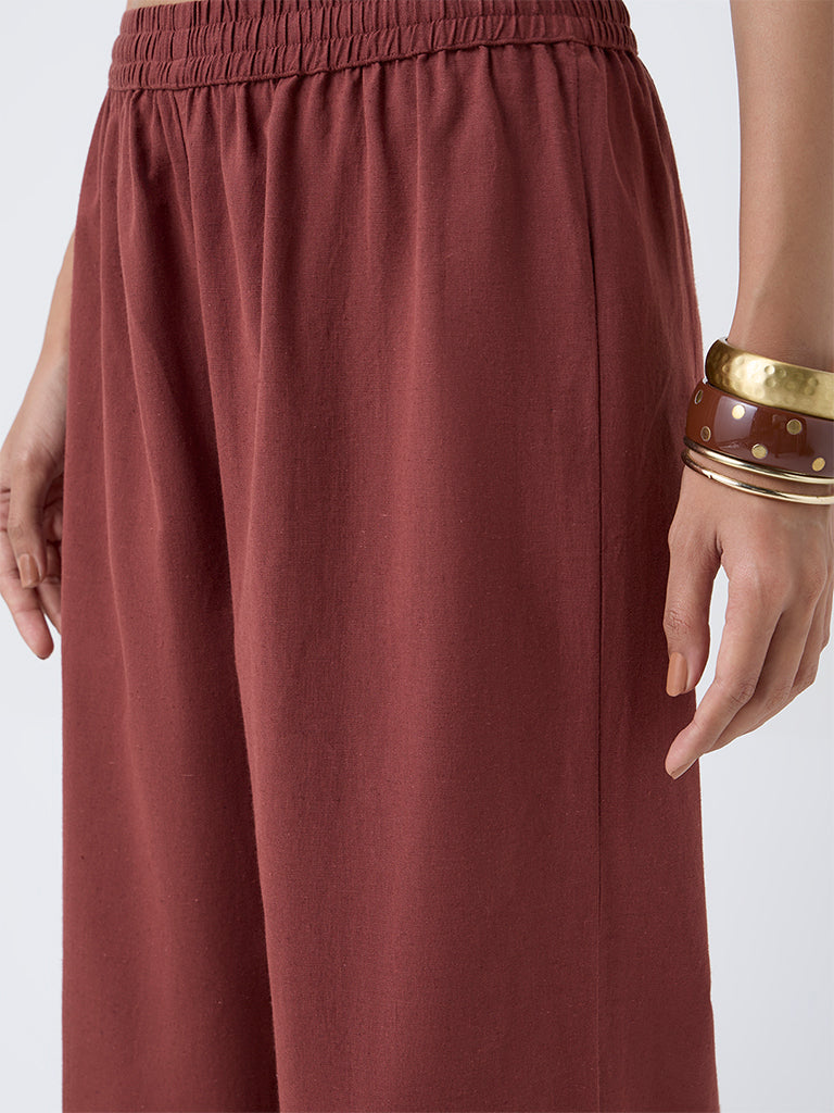Utsa Rust Cotton-Blend Ethnic Pants