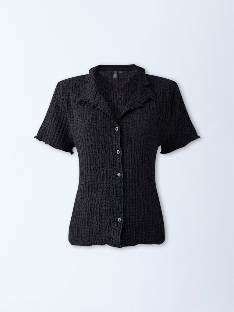 LOV Black Popcorn-Textured Shirt