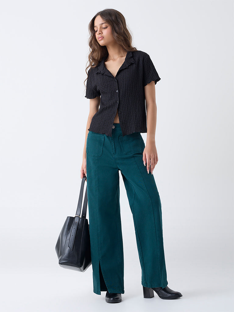 LOV Black Popcorn-Textured Shirt