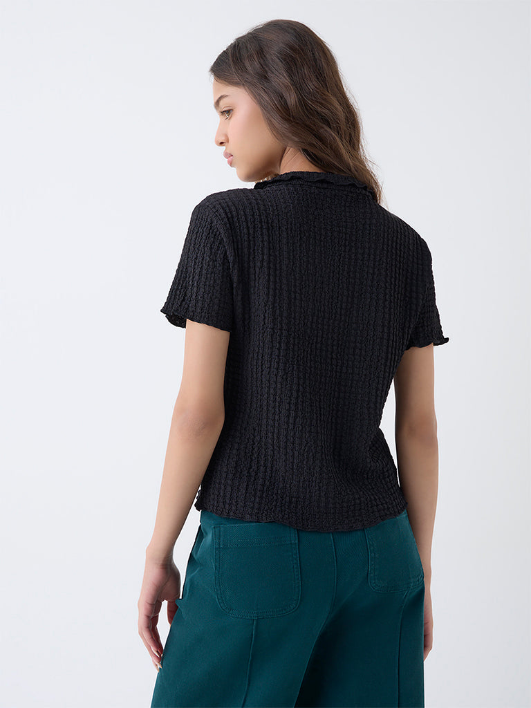 LOV Black Popcorn-Textured Shirt