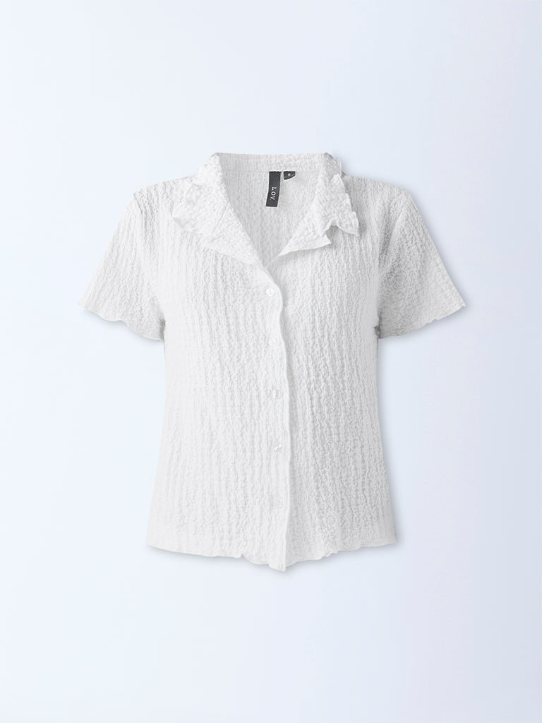 LOV White Popcorn-Textured Shirt
