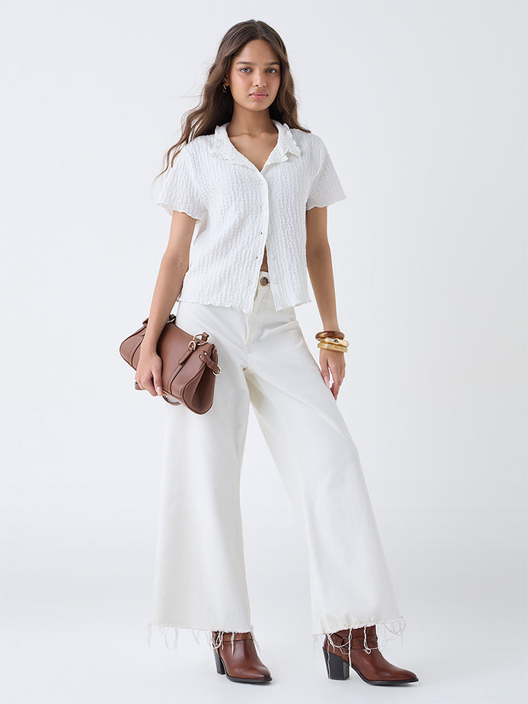 LOV White Popcorn-Textured Shirt