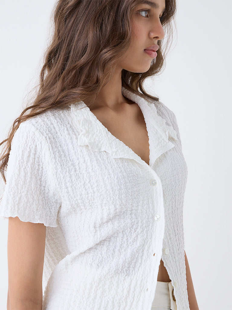 LOV White Popcorn-Textured Shirt