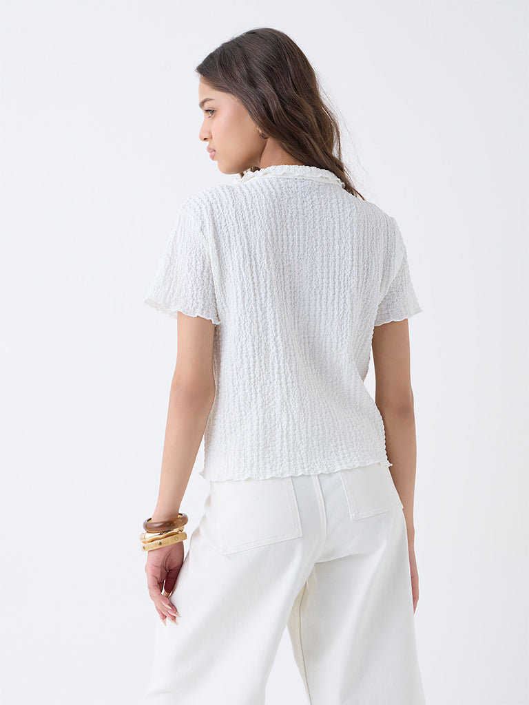 LOV White Popcorn-Textured Shirt