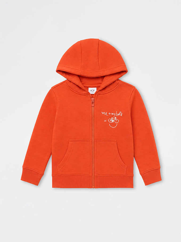 HOP Kids Boys Orange Graphic Printed Cotton-Blend Hooded Sweatshirt