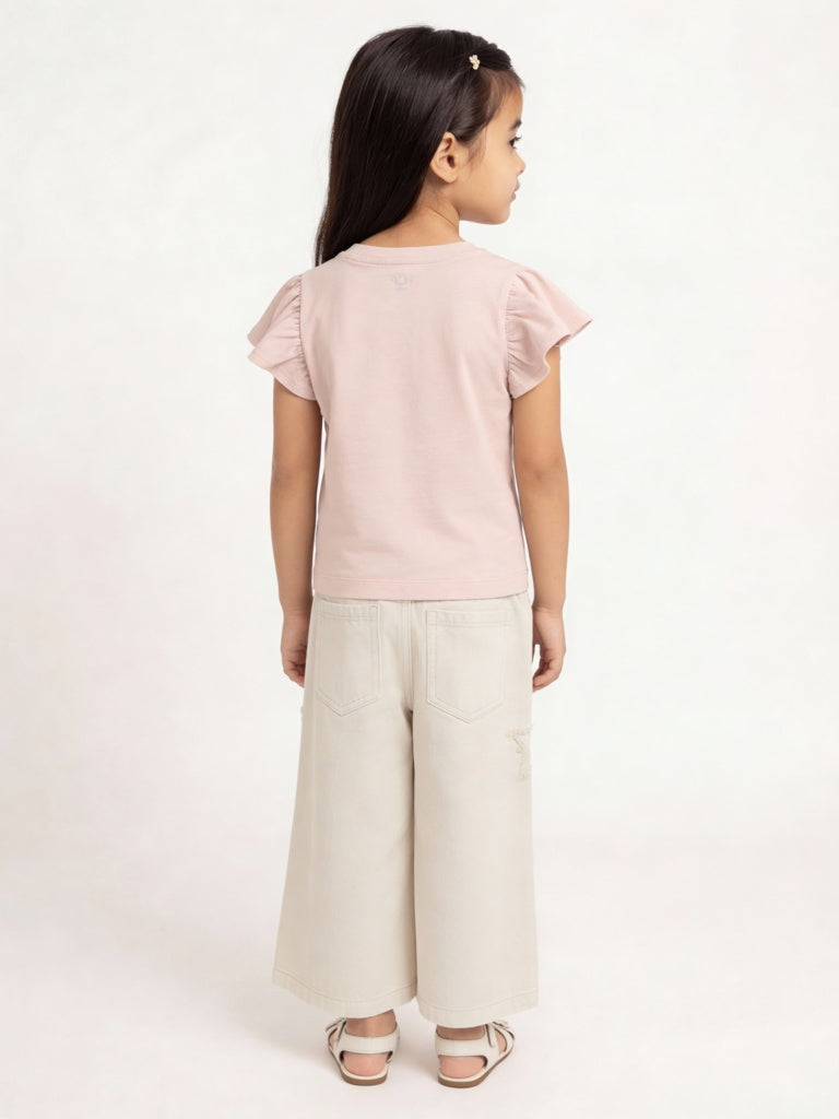 HOP Kids Girls Pink Sequin Bow Design Cotton Top