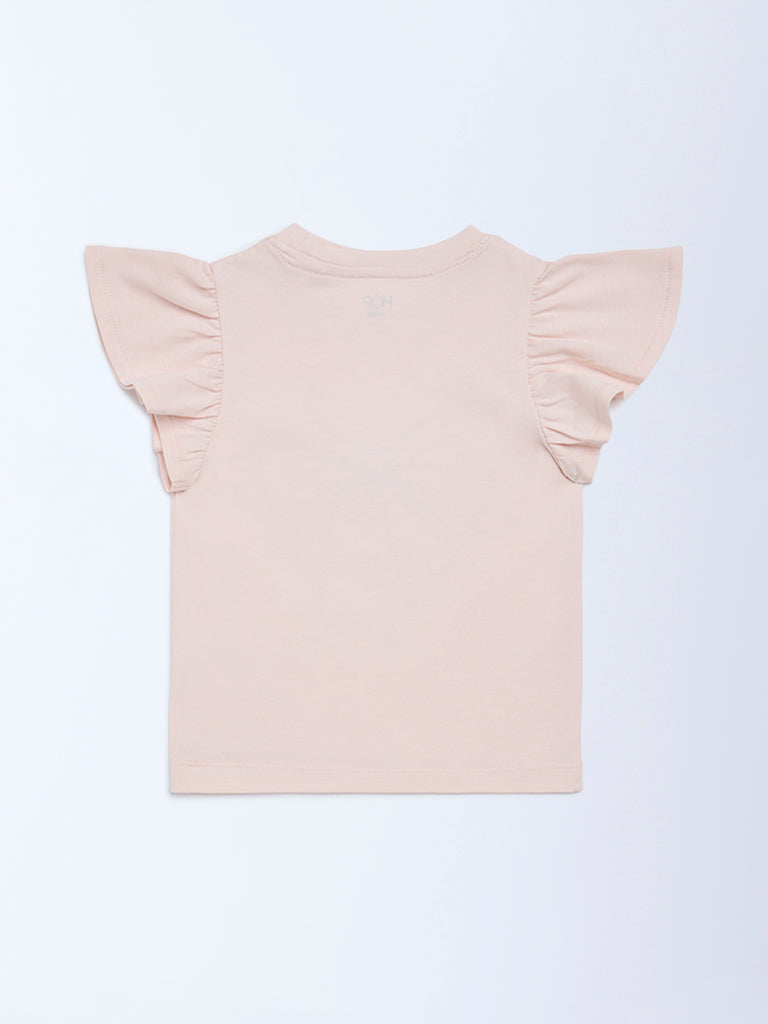 HOP Kids Girls Pink Sequin Bow Design Cotton Top