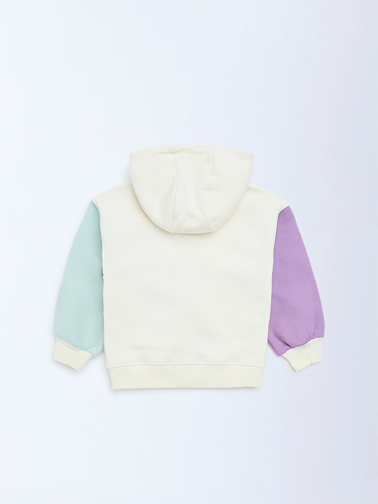 HOP Kids Girls Off-White Colour-Blocked Hoodie