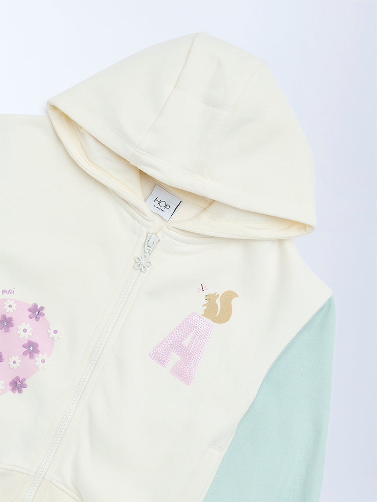HOP Kids Girls Off-White Colour-Blocked Hoodie