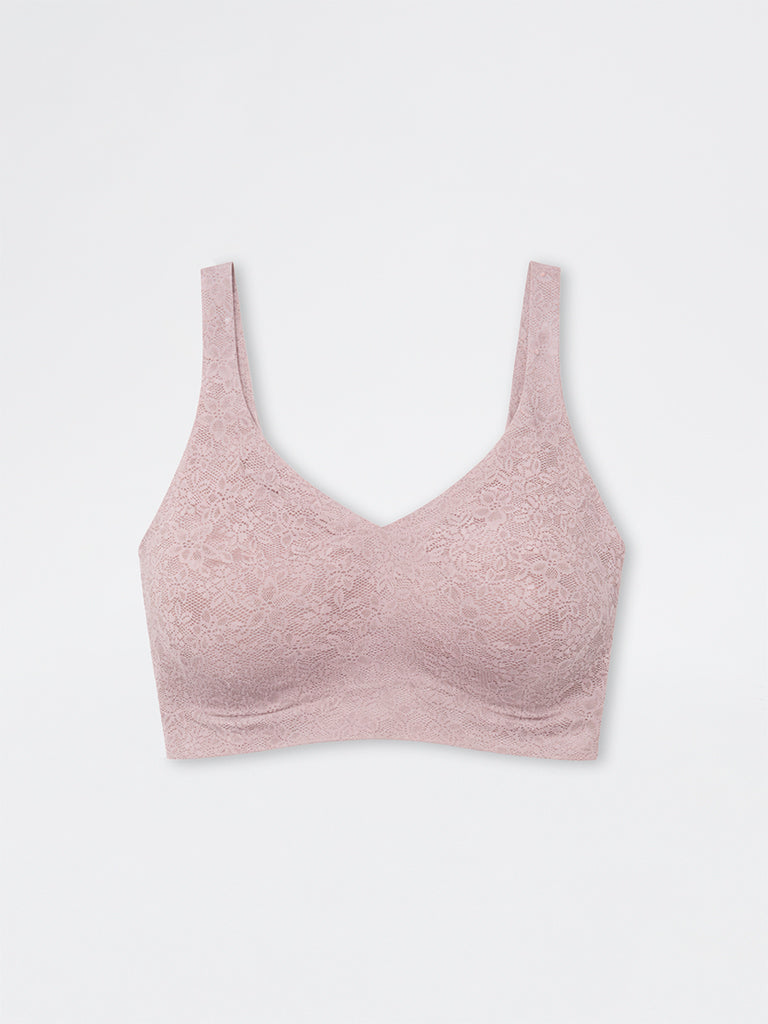 Wunderlove Beige Floral Invisible Lace Padded Bra