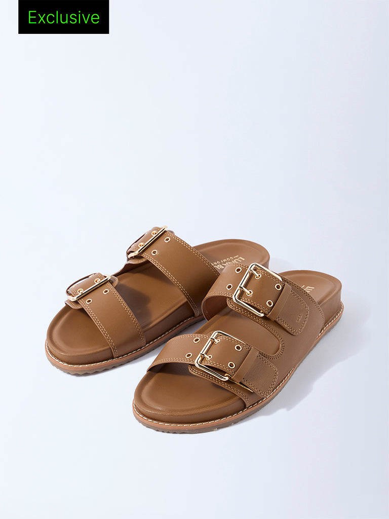 LUNA BLU Tan Buckle-Detailed Comfort Sandals - Exclusive