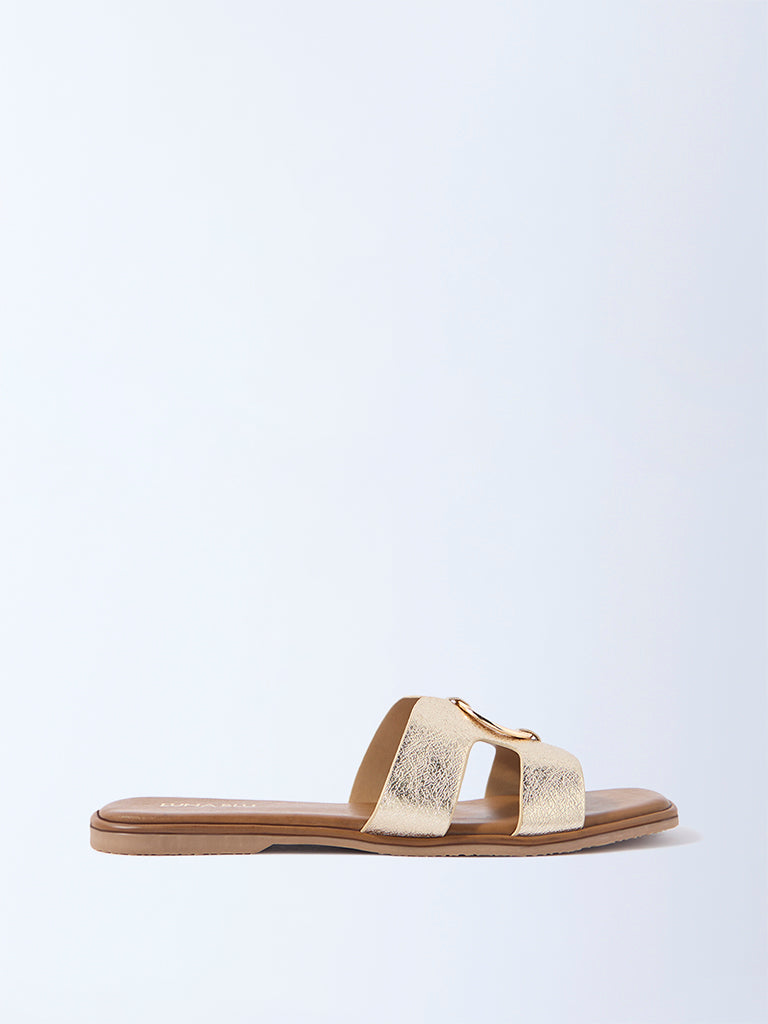 LUNA BLU Gold Buckle-Detailed Slides - Exclusive