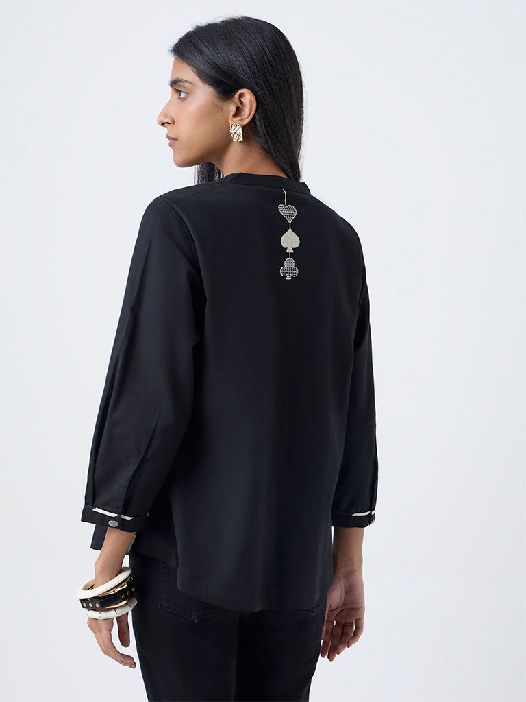Utsa Black Embroidered Cotton-Blend Tunic