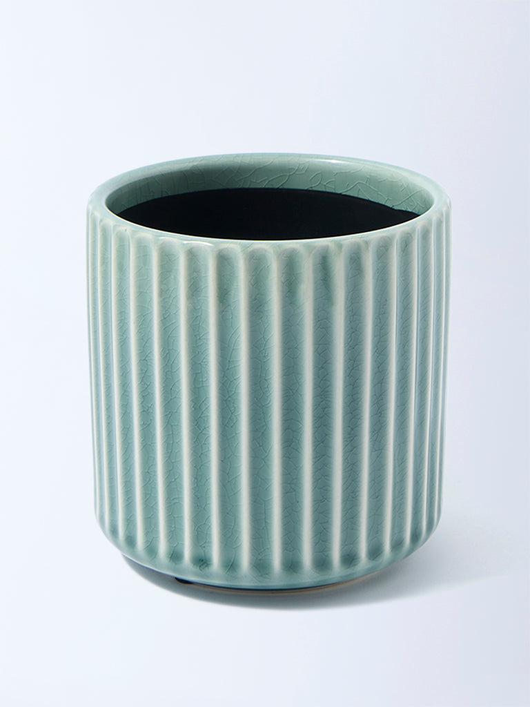 Westside Home Green Striped Ceramic Planter