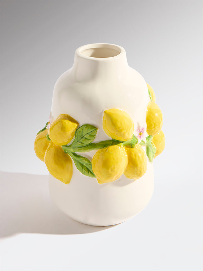 Westside Home Yellow Lemon Design Short Ceramic Vase