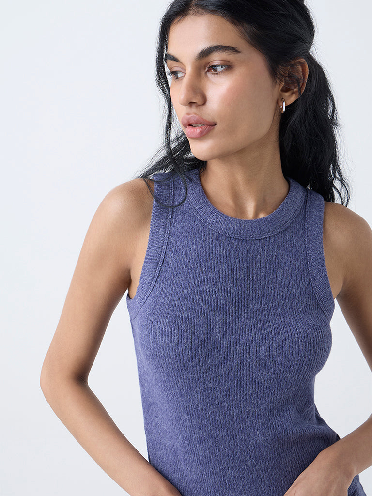 Superstar Dusty Blue Ribbed-Textured Tank Top