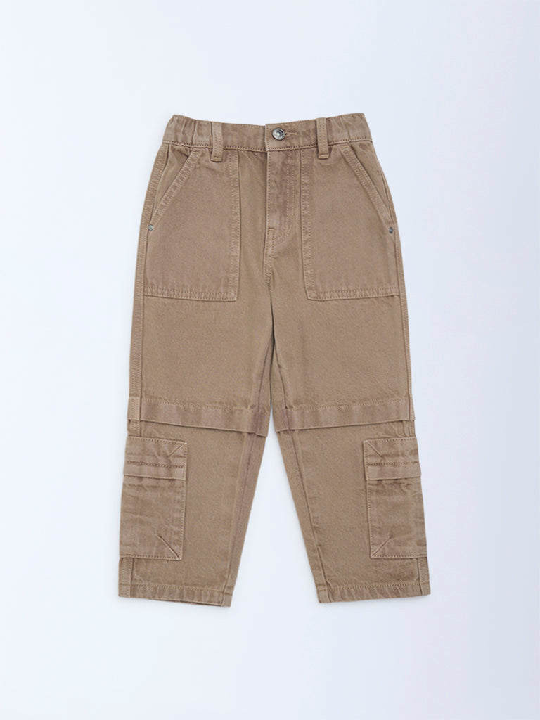 HOP Kids Boys Brown Relaxed-Fit Mid-Rise Jeans